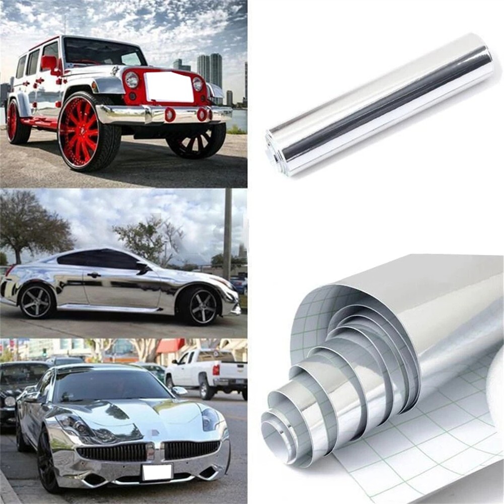 Silver Chrome Mirror Vinyl Wrap Film for Cars 20x152cm Bubble-Free