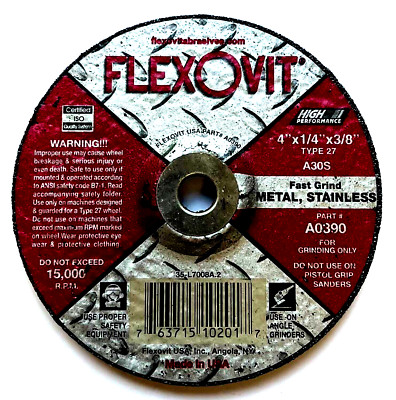 4 x 1/4 x 3/8'' TYPE 27 GRINDING WHEEL FAST GRIND METAL/STAINLESS - FLEXOVIT USA