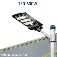 Solar Powered LED Street Lamps Dimmable Cool White Yard Outdoor IP65 Remote Pole