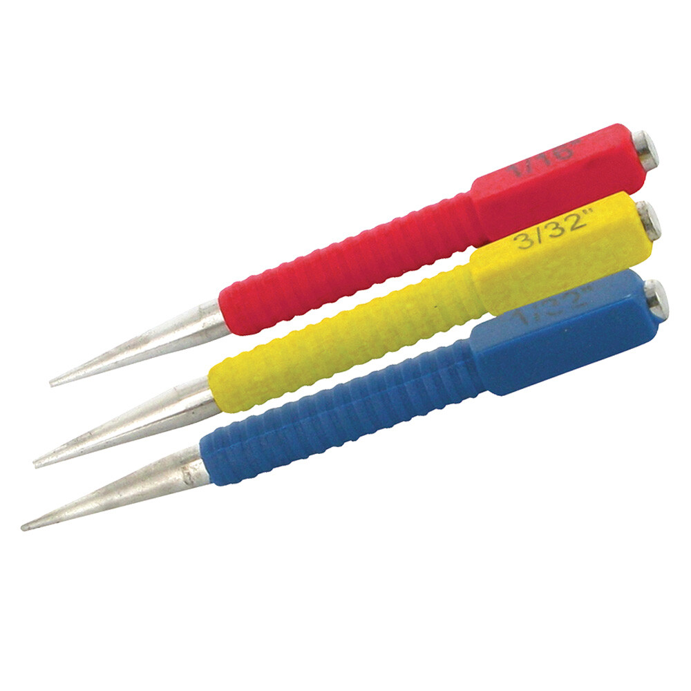 3pc Punch Set Nails Brads Tacks Colour Coded Heat Treated Alloy Steel
