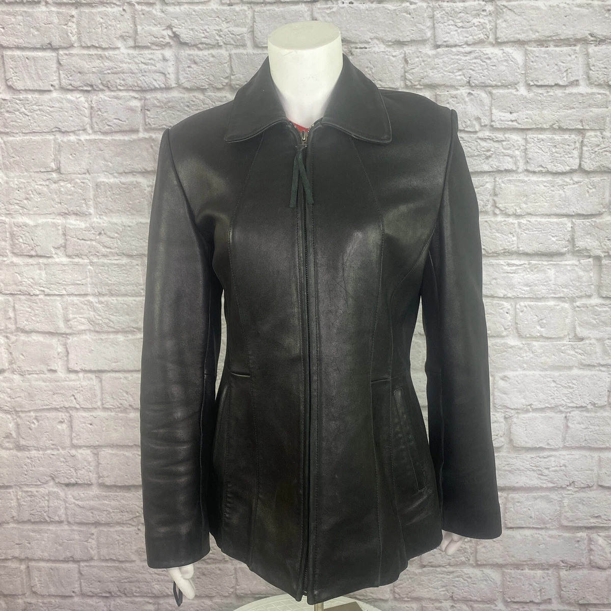 VTG LIZ CLAIBORNE Front Zip Zip Cuffs Black Genuine Leather Jacket