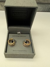 Reinforcements men's Gold Tone Stainless Steel Crystal Huggie hoop Earrings