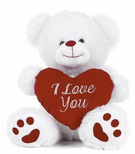 Massive Valentines Day White Soft Teddy Bear Holding I LOVE YOU Heart Gift