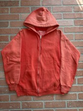 VINTAGE 50s Hoodie Sweatshirt M/L Sun Fade Distressed Red Zip Up Cotton EMAR Zip