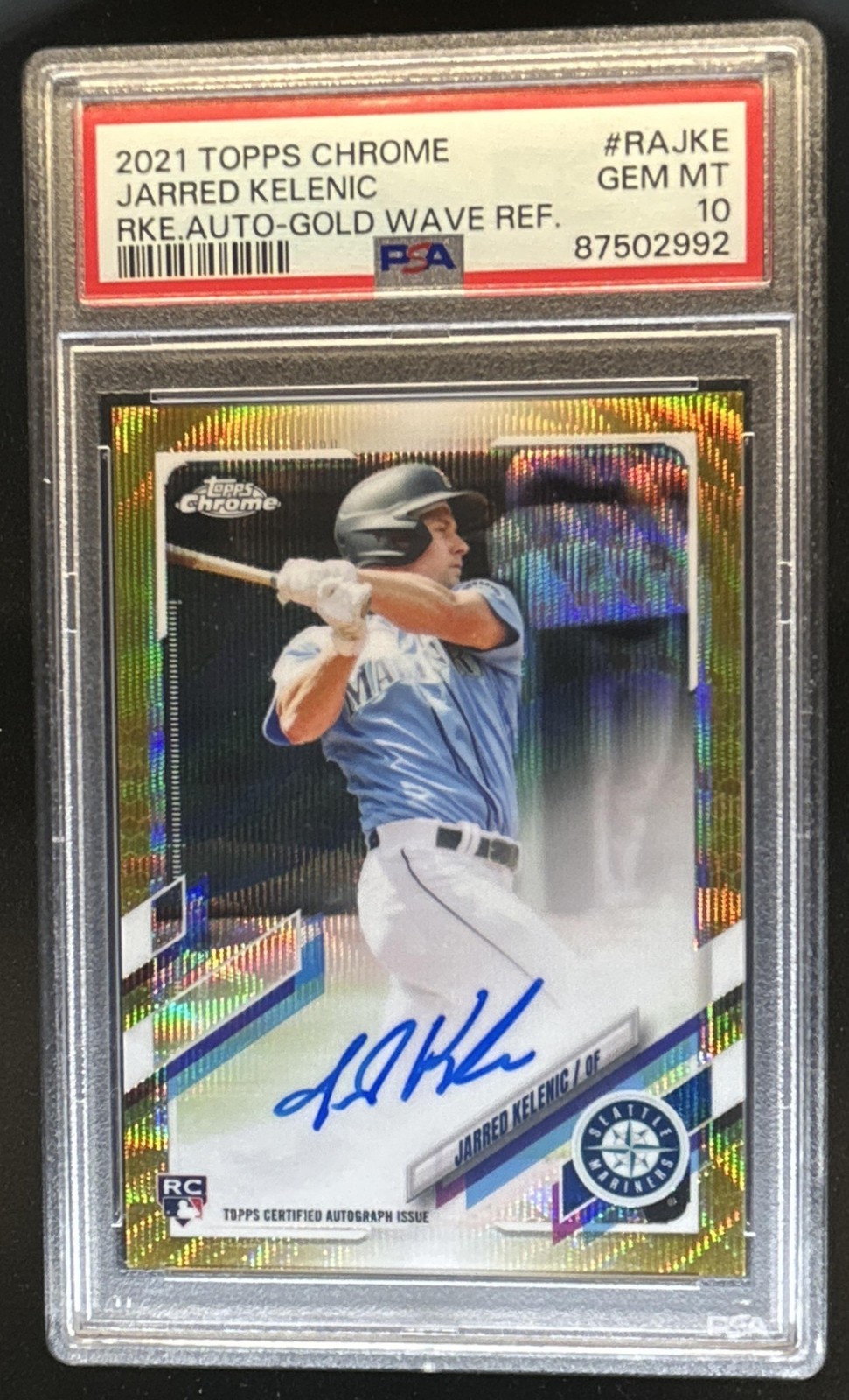 2021 Topps Chrome Jarred Kelenic Rookie Auto RC Gold Wave Refractor #/50 PSA 10 view 1