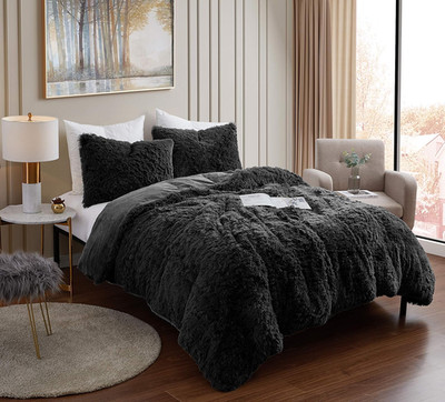 Plush Shaggy Comforter Set Ultra Soft Luxurious Faux Fur Decorative Fluffy Cryst