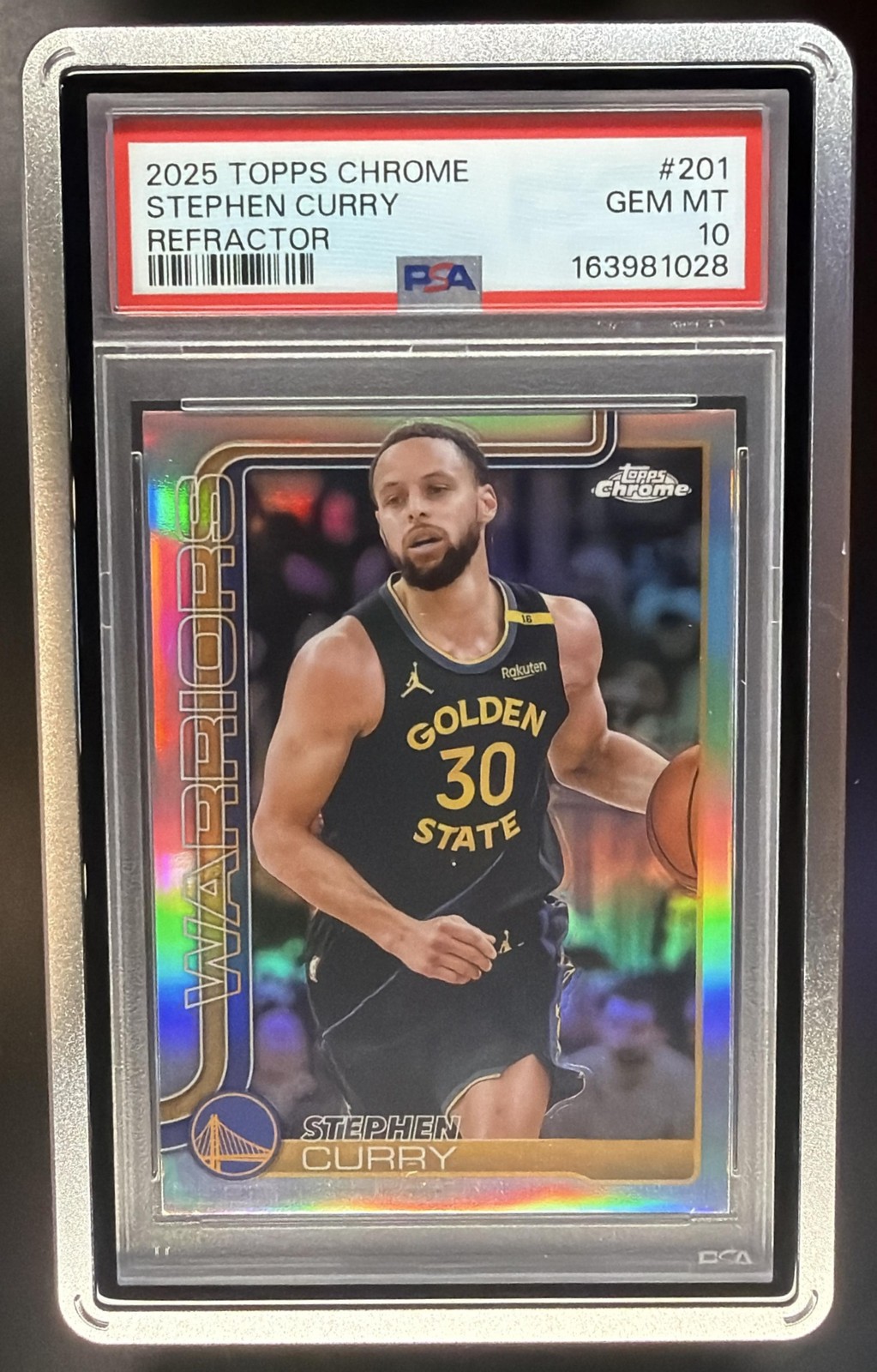 2025-26 Topps Chrome Stephen Curry #201 Refractor Warriors PSA 10 view 1