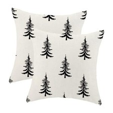 Christmas Pillow Covers 16x16 Inch Set 16" x 16" Pack of 2 White Black Tree