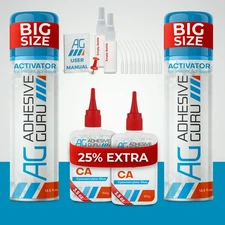 Adhesive Guru Super Ca Glue with Activator (2x3.5 oz-2x13.5 floz) 2 Pk