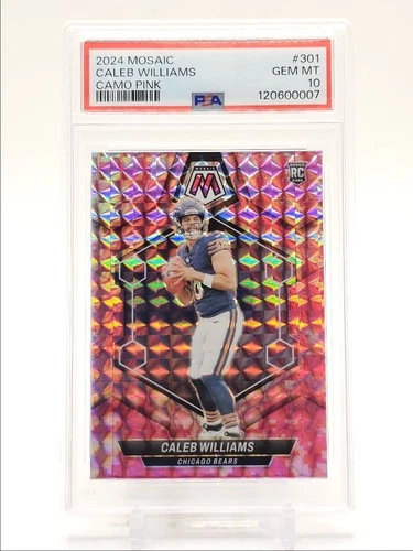 CALEB WILLIAMS 2024 MOSAIC ROOKIE FOOTBALL CAMO PINK BEARS RC PSA 10 Q0004