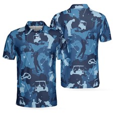 Golf Ocean Blue Camouflage Polo Shirt Men's