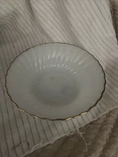 Vintage Anchor Hocking Fire King Milk Glass Swirl 8.5 Serving Bowl Gold Rim set