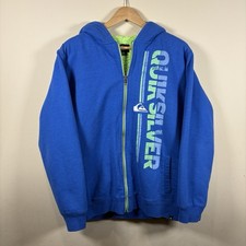 Vintage Quicksilver Hoodie Boys XL 18-20 Blue Sherpa Lined FullZip SpellOut Surf