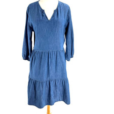 Talbots Chambray Tiered Denim Dress Women's Large Western Boho Cottagecore Rodeo