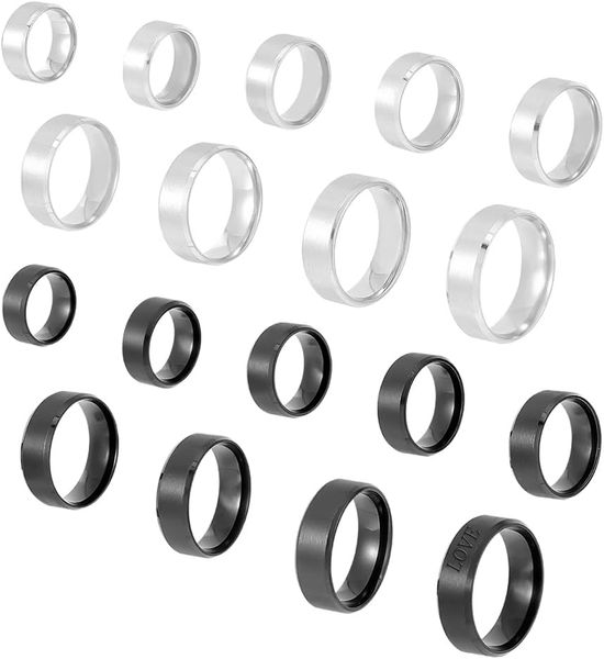 18 Stk 2 Farben 9 GrößEn Edelstahl Laserbeschriftung Einfarbig Blanko Fingerring-image