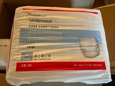 Lot of 4 pack x 18 (72 ct) Cardinal Health Sure Care Extra Adult Underwear Large