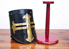 Medieval Knight Templar Crusader Helmet  Free wooden stand