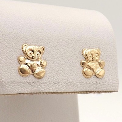 Solid 14k Gold Teddy Bear Stud Earrings Child JCM Jacmel Mauritius New