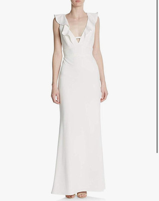 NEW A.B.S. by Allen Schwartz Ruffle Front Formal Gown Size Medium Ivory  L18
