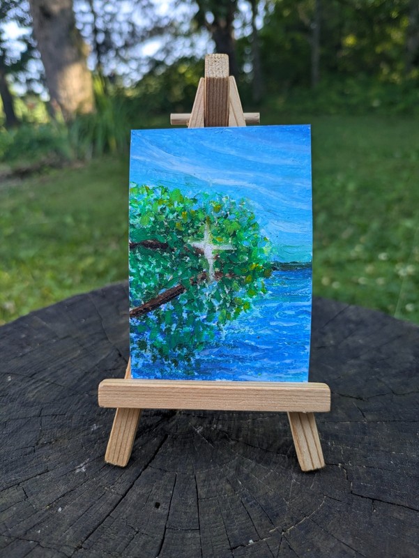 ACEO Original oil pastel Painting Sun Peaking Trees OOAK abasicwitchscrafts 