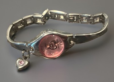 No Boundaries Pink Dial Accent Heart Silver Tone Round Case Bracelet Band Watch