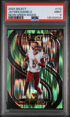 2024 PANINI SELECT NEON GREEN SHOCK #112 JAYDEN DANIELS 335/499 PSA 9