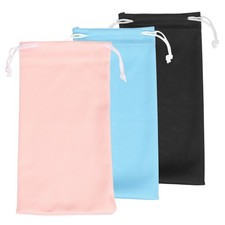 3pcs Eyeglass Pouch Microfiber Sunglasses Storage Bag, Black Blue Pink