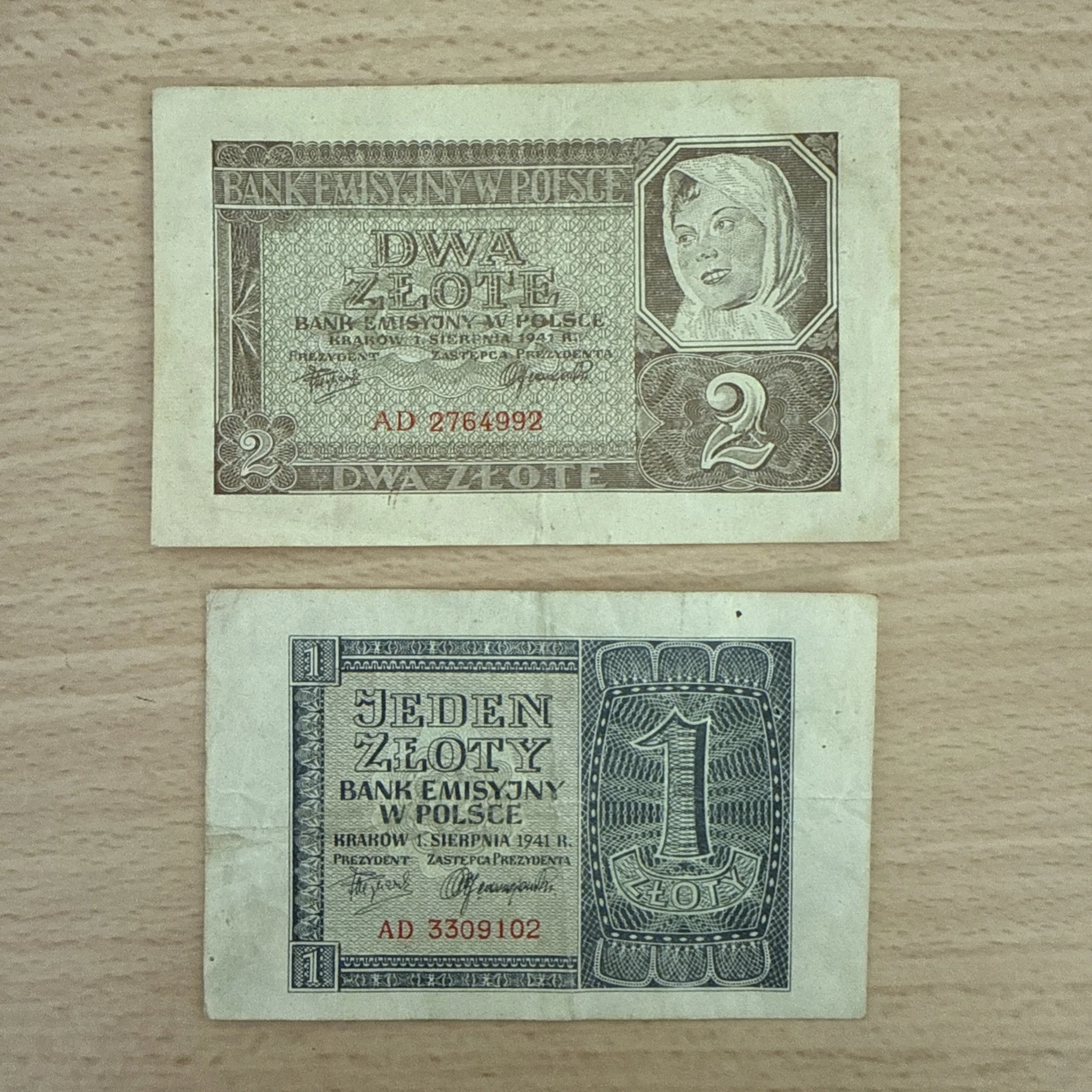 Lot De Billets Polonais Pologne 1 Zloty / 2 Zlote 1941