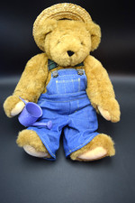 Vermont Teddy Bear Company Tan Jointed Garden Bear in Light Denim Overalls  Hat