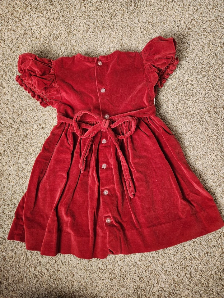 House Of Hatten Niñas Navidad Papá Noel Vestido 3T Rojo Terciopelo Vacaciones Foto 4 de 4