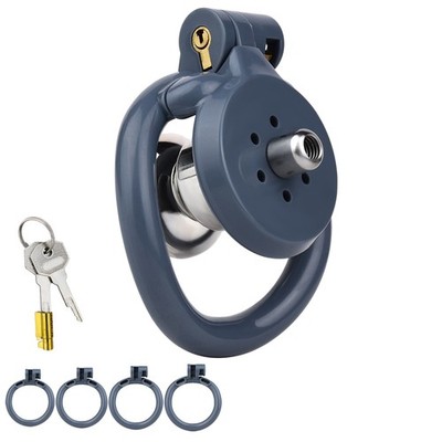 Sissy Chastity Cage, Flat Chastity Cage with Urine Divertor, 2 Keys, and 4 Size