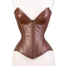 Women Brown Leather Look Corset Bustier Top S...