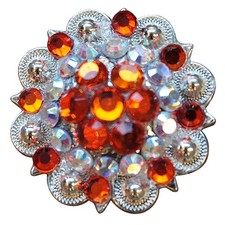 C-TY08 Set Of 8 Western Screw Back Concho Orange Ab Crystal 1-1/4In Saddle