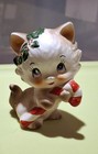 Vintage Lefton Japan Ceramic Christmas Cat Kitty With Candy Cane Figurine