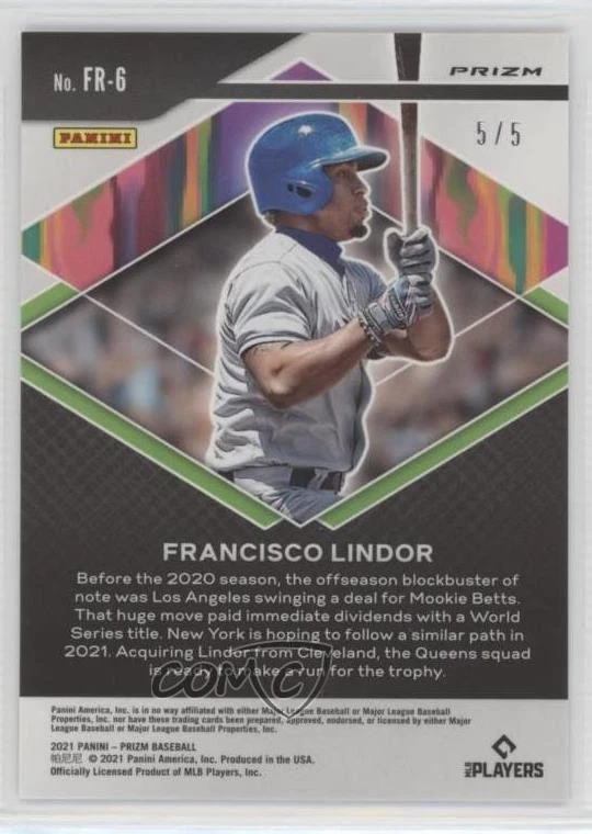 2021 Panini Prizm Fearless White Donut Circle Prizm /5 Francisco Lindor #FR-6 - Image 2 of 2