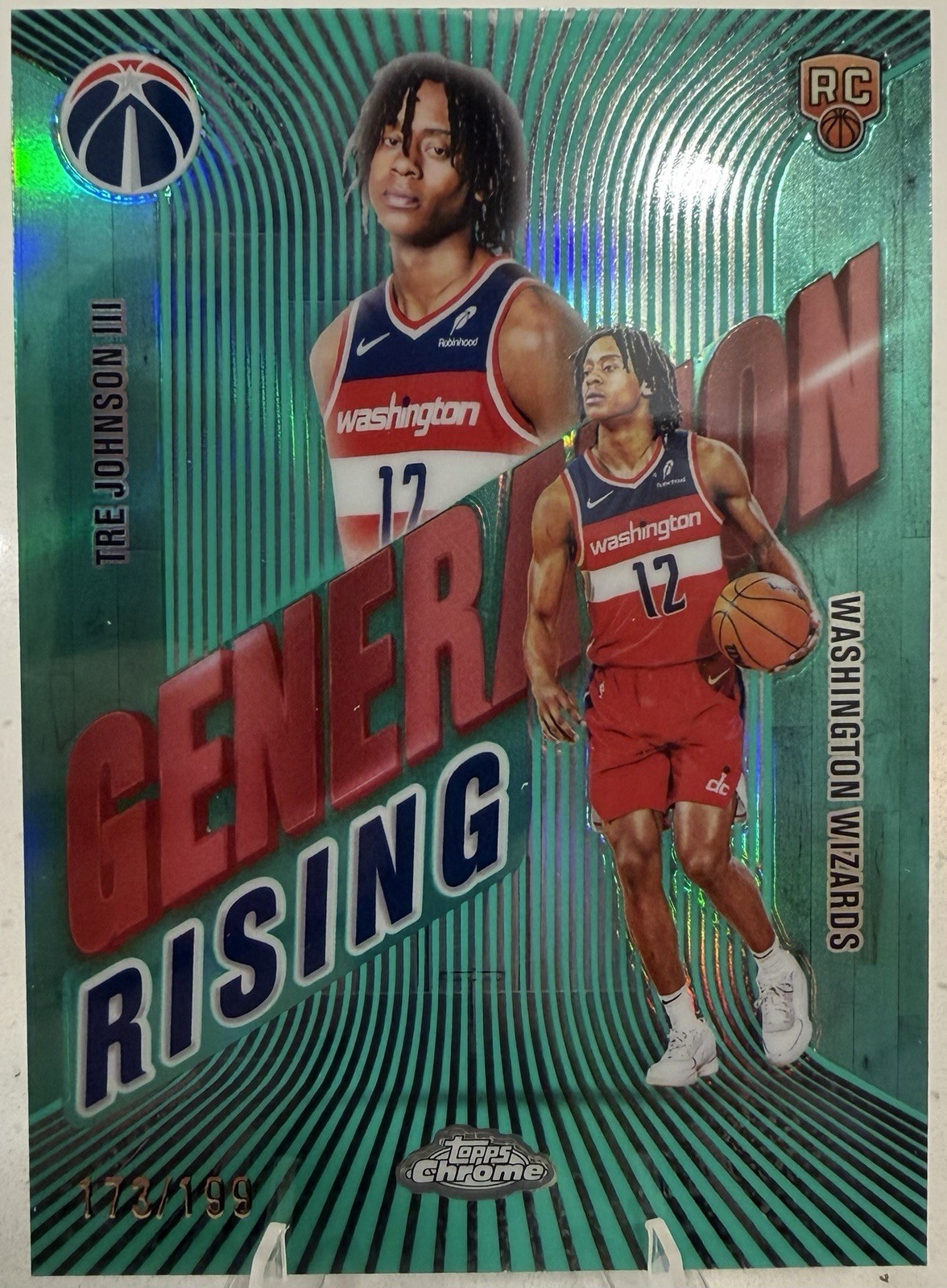 2025-26 Topps Chrome Tre Johnson III GR-6 Generation Rising RC Aqua /199
