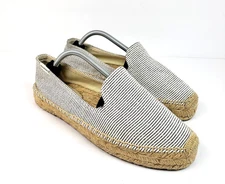 Soludos Womens Size 8 White Blue Striped Slip On Casual Espadrille Loafer Shoes