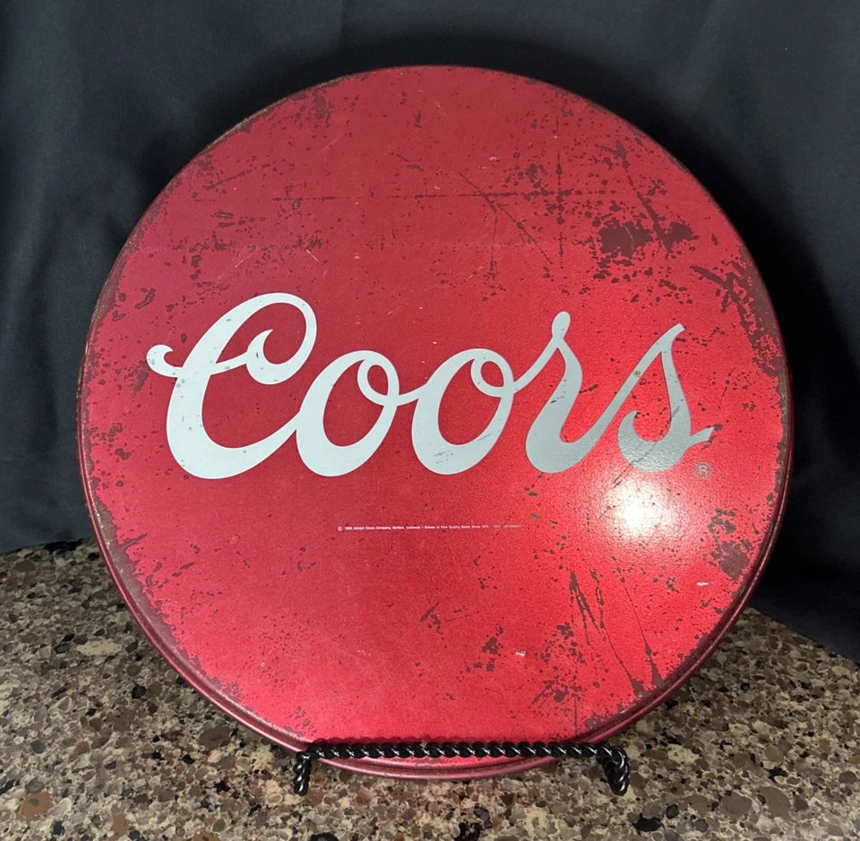 Vintage 1988 COORS BEER 13" Red Round Metal Serving Bar Tray / Made in USA  - Image 2 of 4