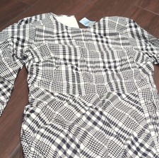 Ann Taylor Black White Check A-Line Dress Long Sleeve Long Petite Size 6P