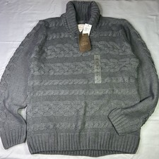 Weatherproof Vintage Mens NWT Gray Cable Knit Shawl Collar Sweater Size L
