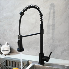 Matte Black Pull-Out Spring Kitchen Tap Single Lever Deck Mounted High Arc