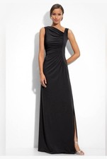 NWT Calvin Klein Black Asymmetrical Ruched Jersey Long Gown Retail 199 Size 6