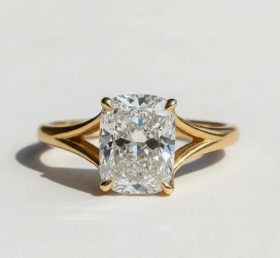 Designer Diamant Ring 14k Gelbgold IGI Lab Grown Cushion Cut 3 Karat E F VVS2