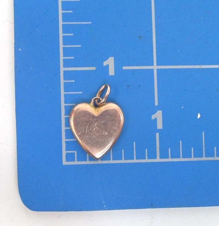 Victoriano 10k Oro Rosa Corazón Hinchado Dije Monograma en Ambos Lados Genuino Foto 3 de 4