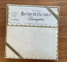 Vintage Baumgarten’s Rice Paper Silk Effect Cocktail Napkins Box of 20 NIB