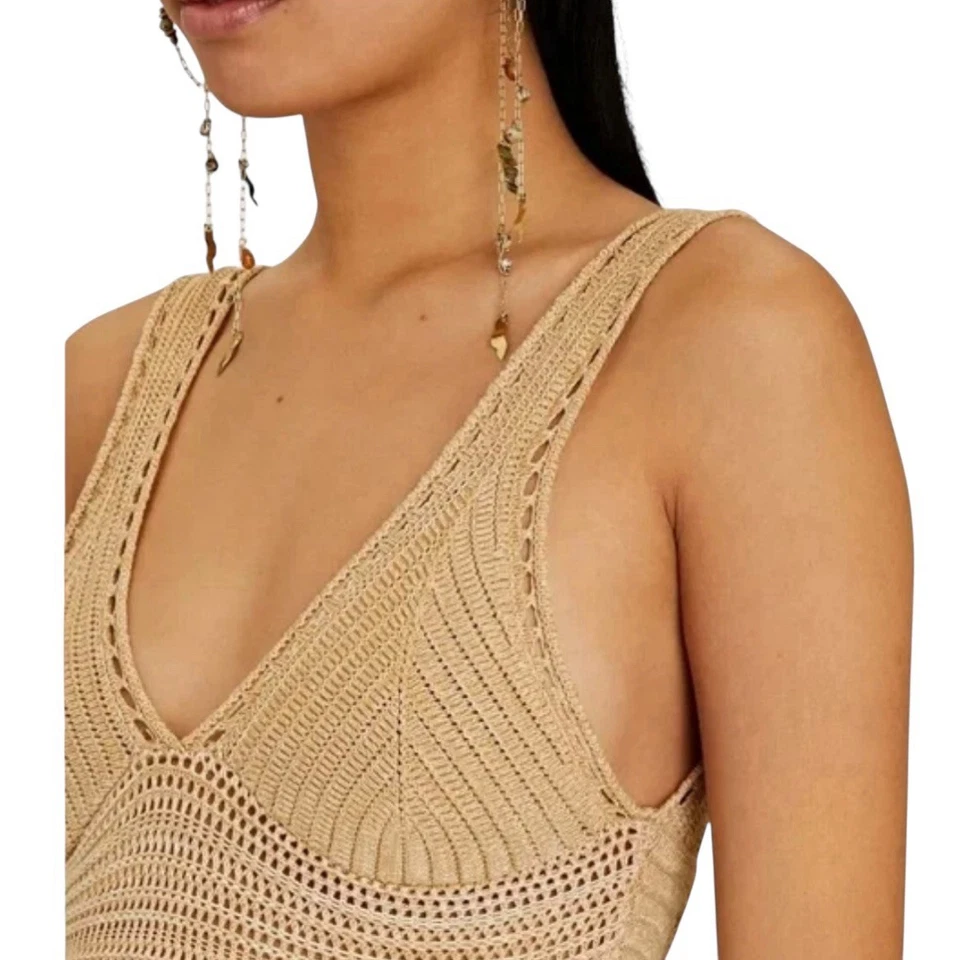 Maxi Vestido Torn by Ronny Kobo Para Mujer Beige Crochet Talla L Boho Chic Foto 3 de 4