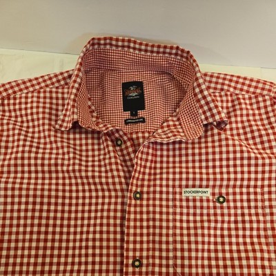 StockerPoint Shirt Mens L Red Gingham Button Up Long Sleeve Roll Tab Casual