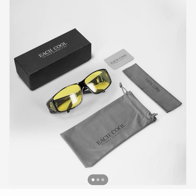 EACH COOL Unisex Sunglasses Black Plastic Frame Yellow Tinted Lens Rectangle