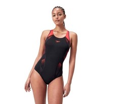 Speedo Costume Nuoto Da Allenamento Donna Laneback Black Siren Red Plum