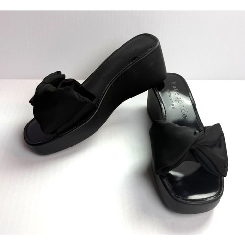 Kate Spade New York Bikini Black Bow Platform Wedge Slide Sandals Sz 8 NWT